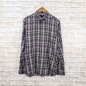 John Varvatos Men's Peace Logo Button down Shirt in Purple Gray Plaid Cotton M